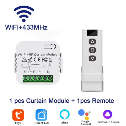 Tuya Wifi Smart Switch with RF 433MHz Remote for Curtain Shutters