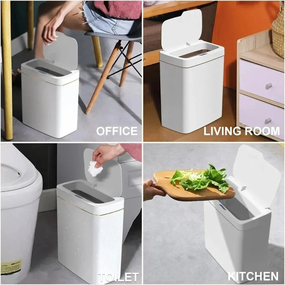 Smart Bathroom Trash Can Automatic Bagging Electronic Trash Can White