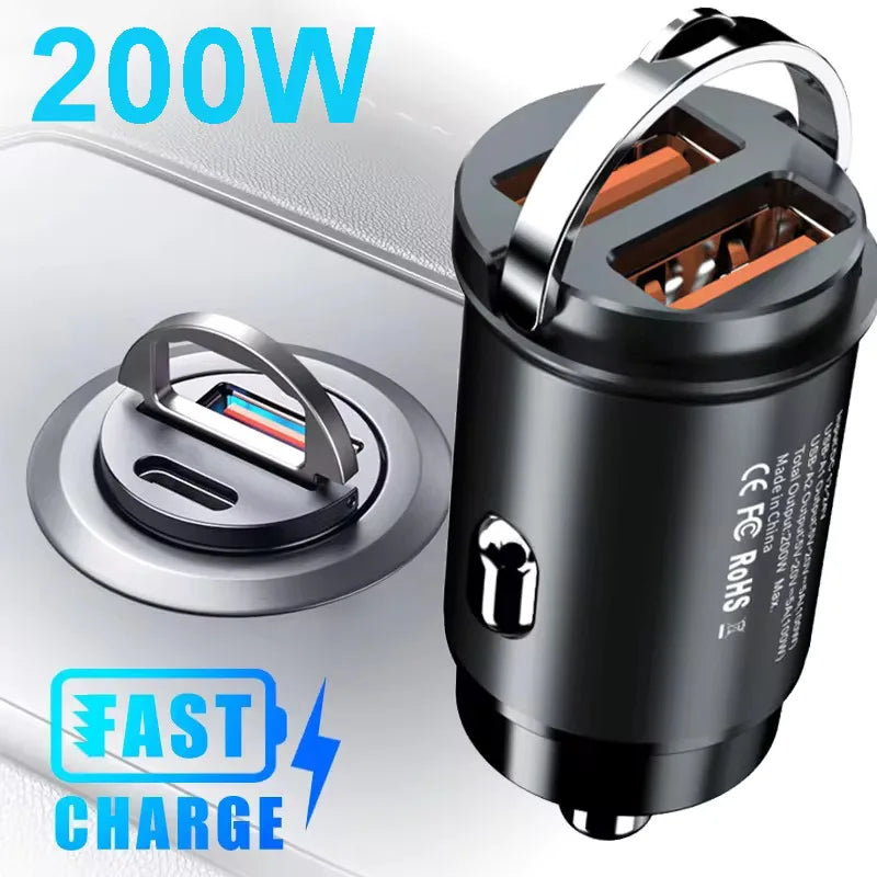 100W/200W QC3.0 PD Mini Car Charger 12-24V Lighter Fast Charging Car