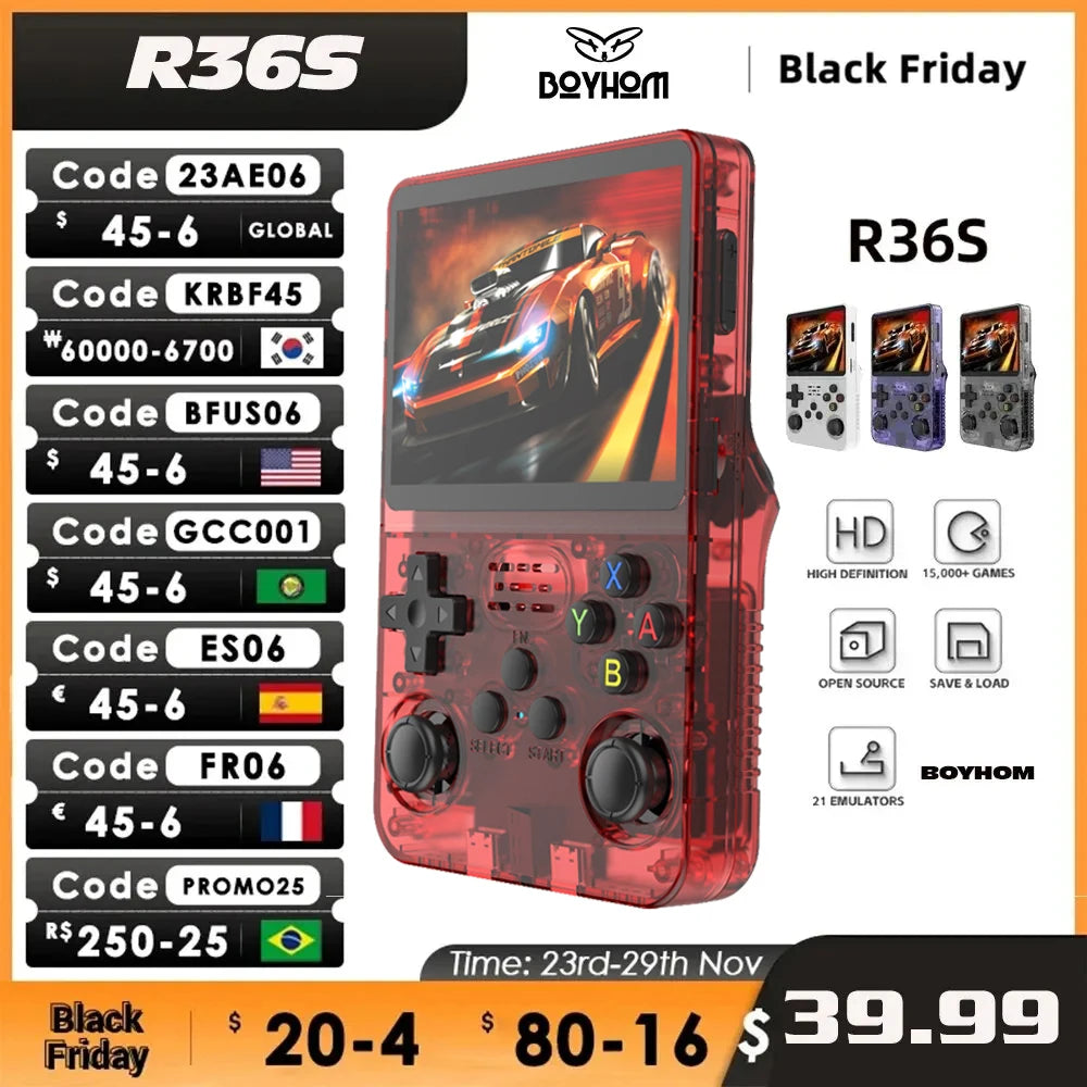 R36S Retro Handheld Video Game Console Linux System 3.5 Inch IPS