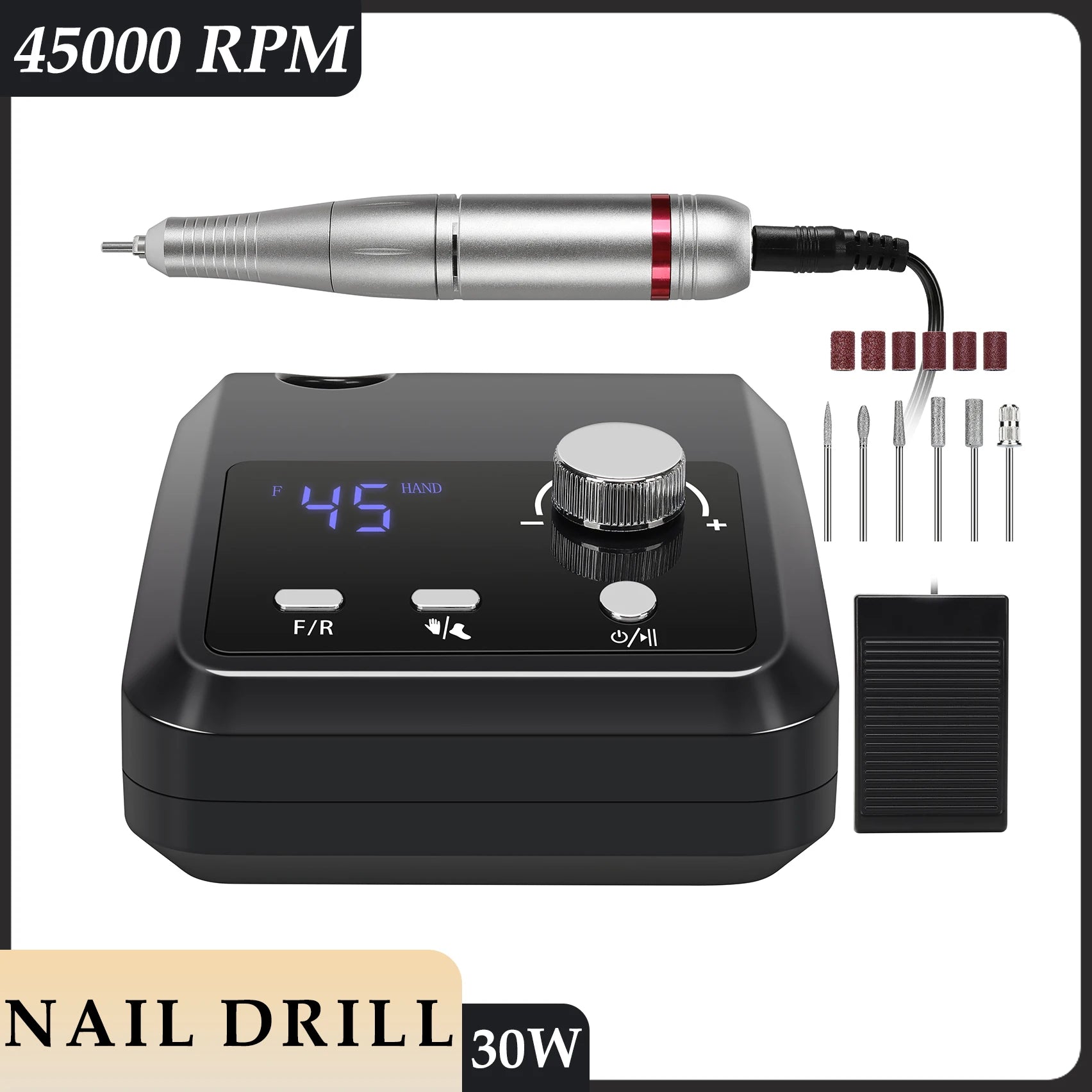 45000RPM Nail Drill Machine Professional Nail Lathe with Large LCD