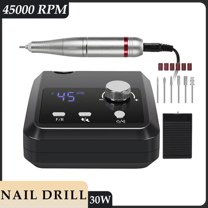 45000RPM Nail Drill Machine Professional Nail Lathe with Large LCD