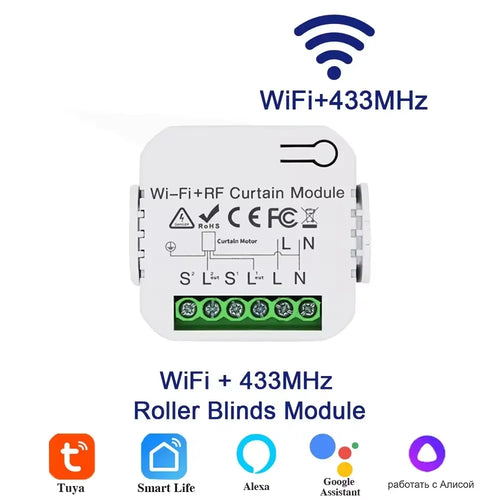Tuya Wifi Smart Switch with RF 433MHz Remote for Curtain Shutters