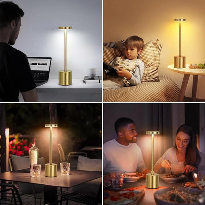 Simple LED Rechargeable Touch Metal Table Lamp Three Colors Bedside