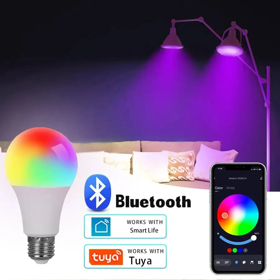 E27 LED Smart Bulb RGB Tuya Lamp Bluetooth APP Control Dimmable