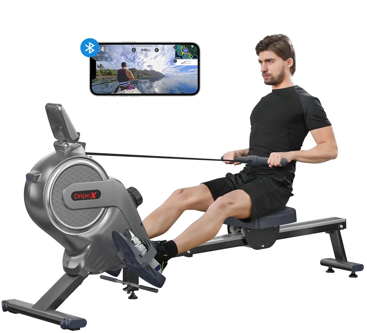 Dripex Rowing Machines for Home Rowing Machine Max 350LBS Magnetic Rower with 16 Levels of Workout Resistance Durable Slide Rail Bluetooth App Supported LCD Monitor Row Machine for Gym Exercise