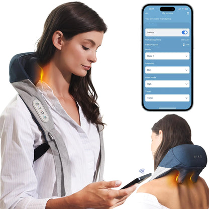 MIKO Shiatsu Neck and Back Massager with Heat for Deep Tissue Pain Relief Premium App Controlled Cordless Massage - FSA/HSA Eligible